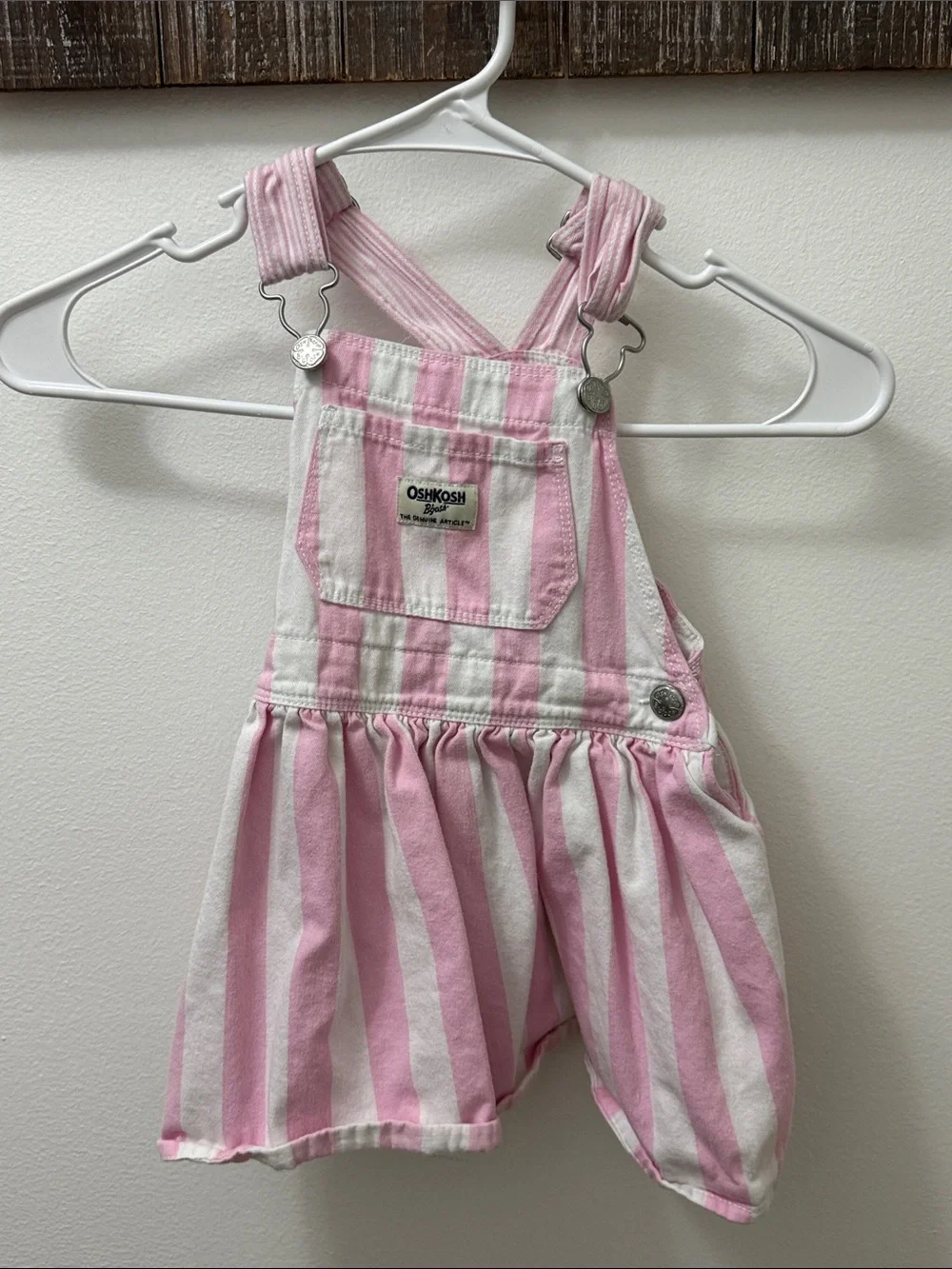 OshKosh B'gosh Pink & White Striped Girls' Overall Shorts
